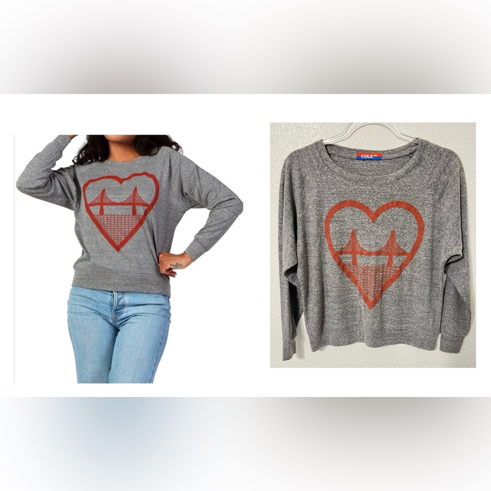 I Heart SF Women's Raglan Pullover Grey - San Francisco Weekend Fun Casual Small